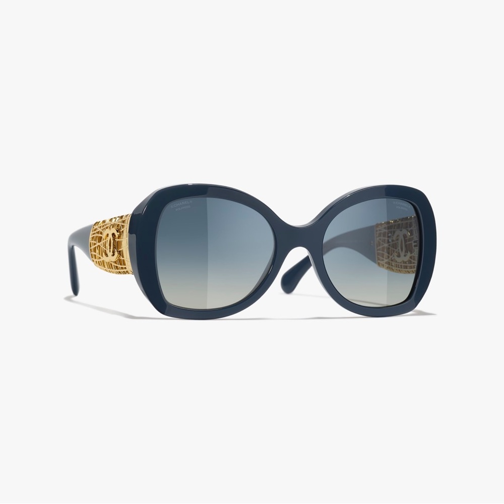 CHANEL Blue and Gold Oversized Sunglasses